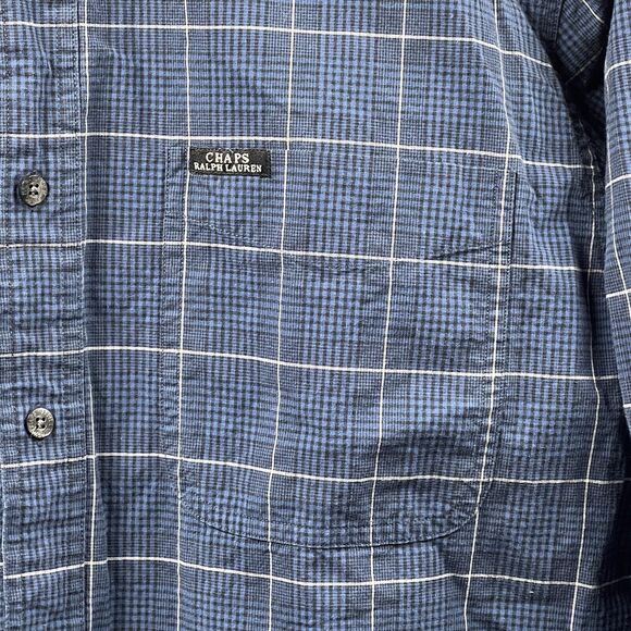 Chaps Ralph Lauren Shirt Mens‎ Medium Blue  Plaid Button Down VTG Cotton Casual - Picture 4 of 15